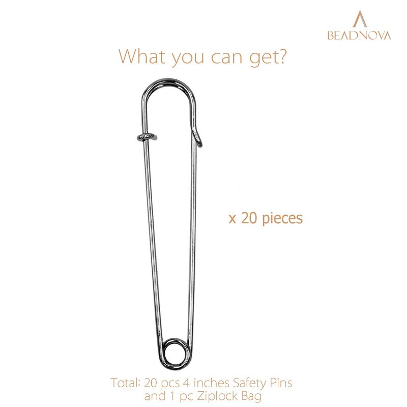 BEADNOVA 4 Inch Large Safety Pins for Clothes Big Heavy Giant Safety Pin for Fashion, Sewing, Quilting, Blankets, Upholstery, Laundry and Craft (10cm, 20pcs) - Image 4